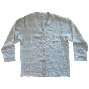 Vintage 100% Silk Long Sleeve Blouse Cream Women's Small